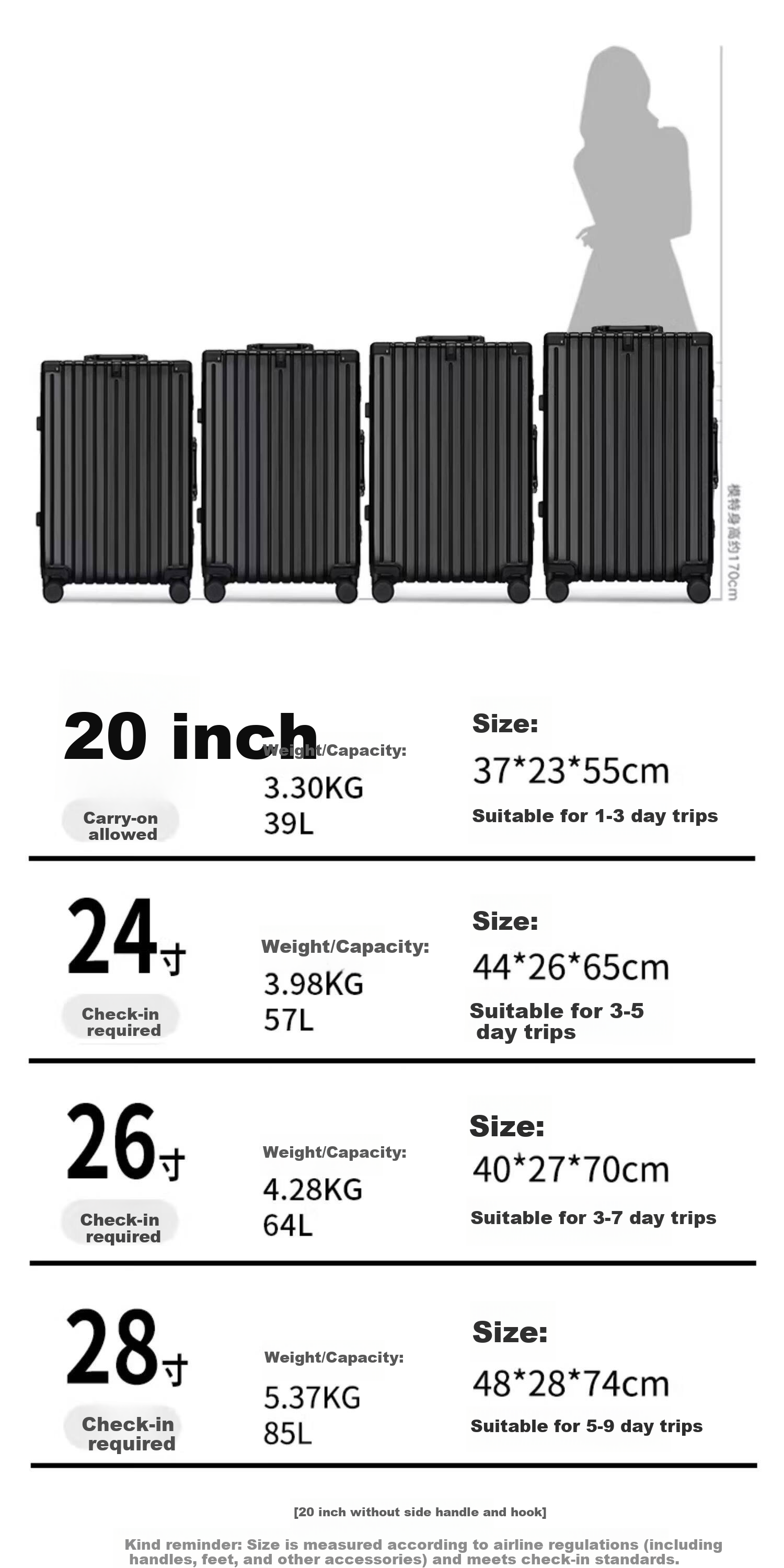 Semir Luggage Suitcase Business Trolley Travel Case Universal Password Lock Black (Upgraded Aluminum Frame) 24 Inch 6
