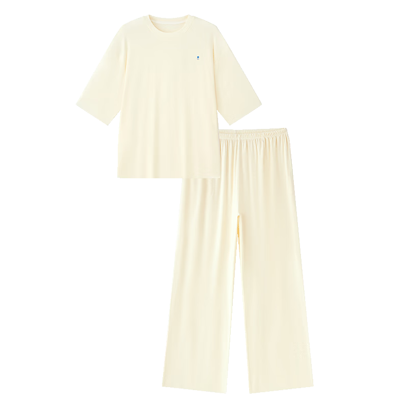 Babycare Children's Natural Cool Spring and Summer Home Mid-Sleeve Adjustable Baby Loungewear Set Cloud White 170