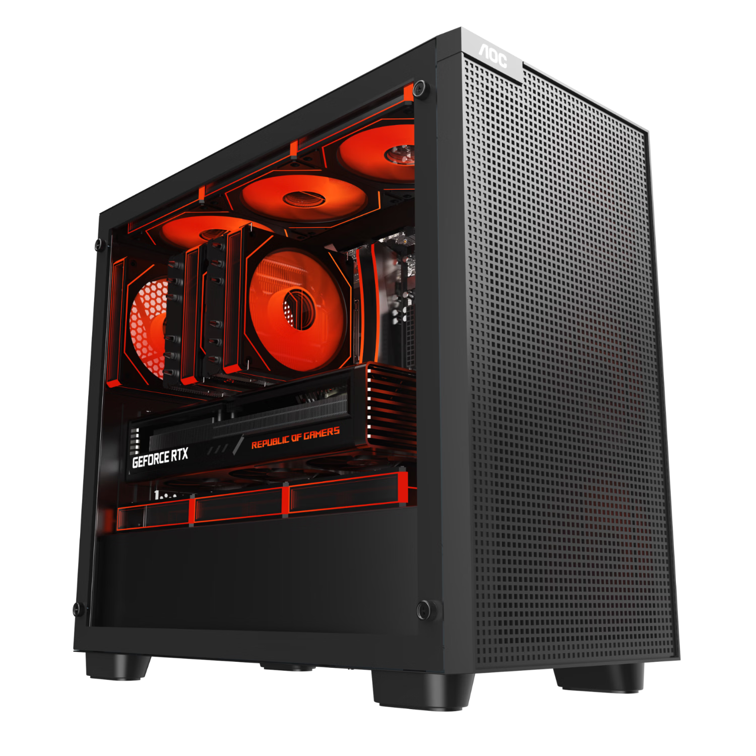 AOC CG394B Black Gaming Office Desktop PC Case with Side Window, Supports mATX Motherboard, Compatible with 360mm Water Cooling, 8 Fan Slots, 5 PCI Slots, Compatible with 5080