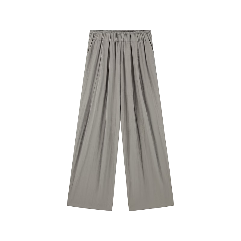 Demana Ash Gray Casual Pants Summer Loose Comfortable Elastic Waist Wide Leg Long Pants for Women