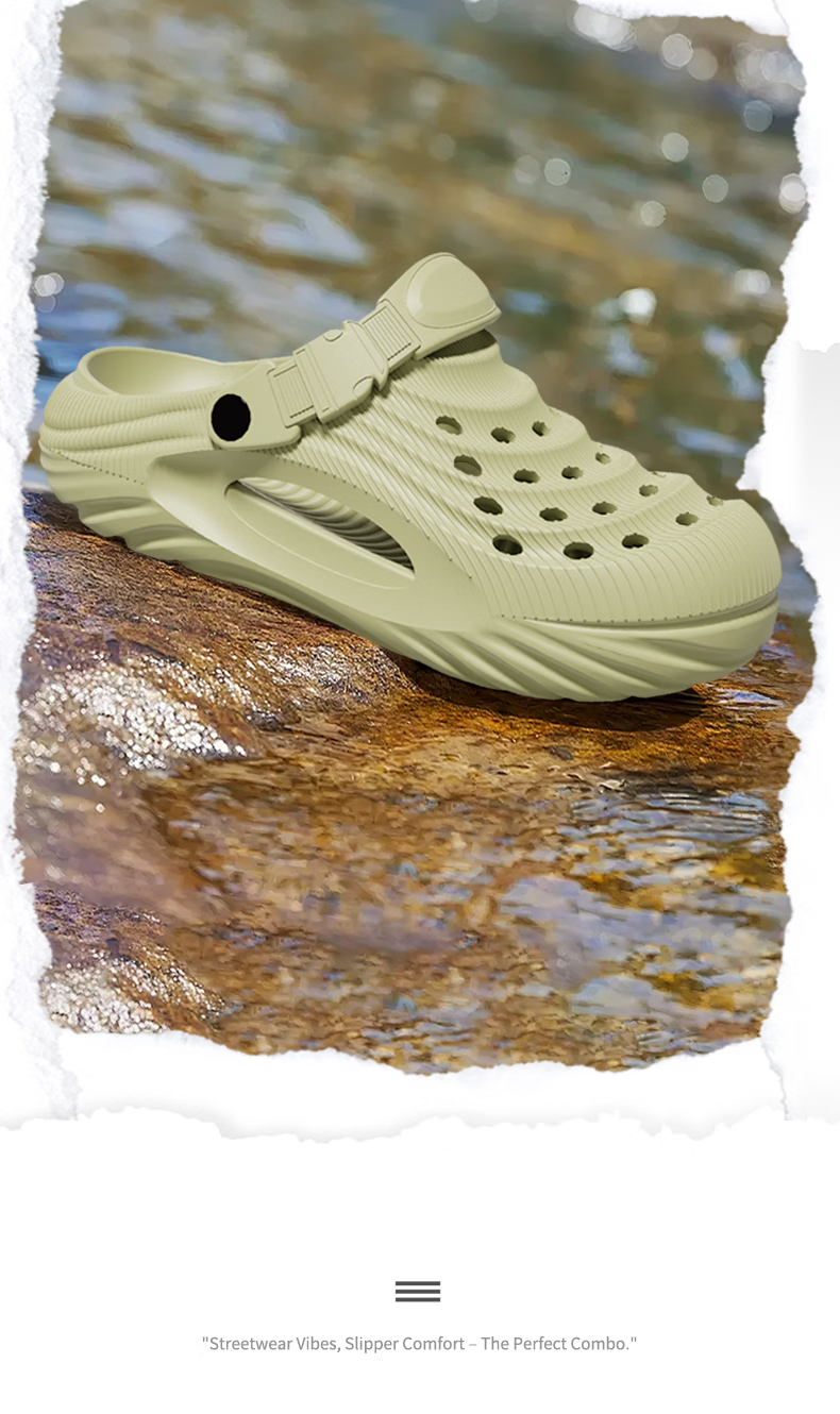 XGGC Men's Outdoor Waterproof EVA Non-Slip Summer Driving Hole Shoes for Creek Hiking and Fishing, Black, Size 42-43 5