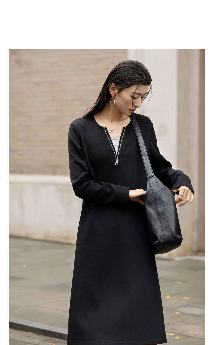 Demana [Comfort Elastic Air Layer] Spring Urban Commuter Colorblock Straight Small Size Long Sleeve Women's Knit Dress 4