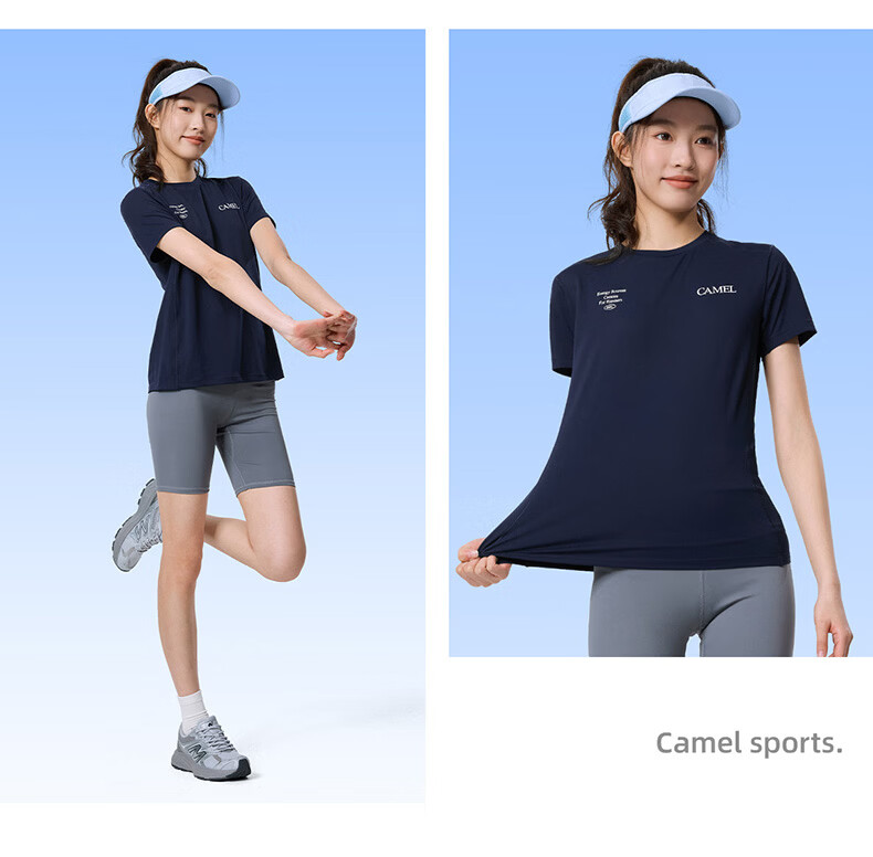 CAMEL Quick-Dry Women's Ice-Feel Sun Protection Crew Neck Short Sleeve Sports T-Shirt C26BARLG053 Morning Smoke Pink L 27