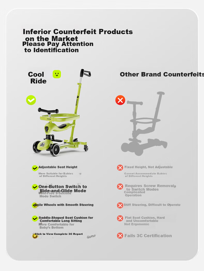 CoolQi 6-in-1 Scooter Baby Ride-on Car Children's Glider Stroller Magic 1-6 Years Universal Wheel CoolQi 6