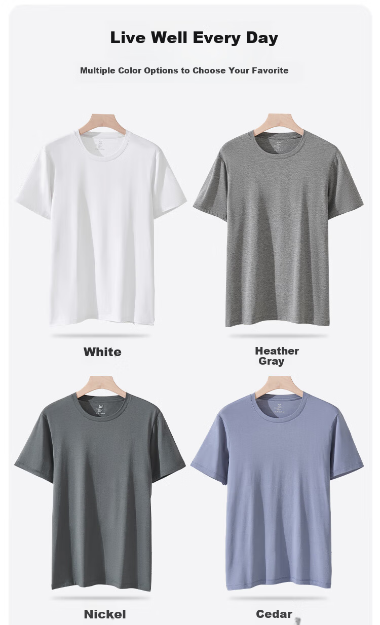 Miiow [Silk Modal Cotton] Men's Slim Fit Short Sleeve T-Shirt Base Layer Spring Summer 2026 Heather Gray XL 7