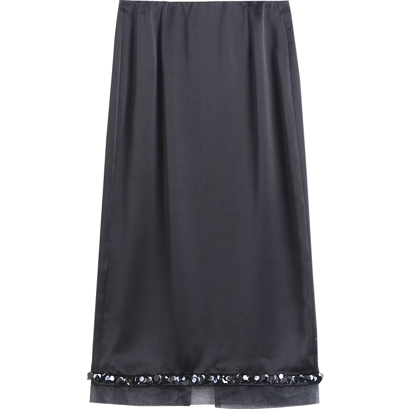 Demana Elegant Secret Spring Shiny Elastic Waist Sequin Spliced Little Black Skirt Petite Women's Skirt