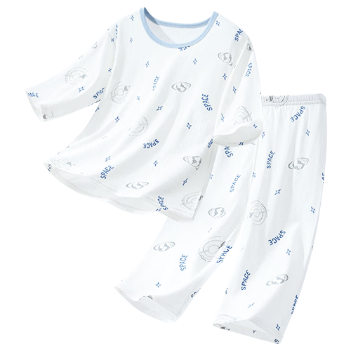 Yiershuang Boys' Summer Mid-Sleeve Cotton Pajama Set for Kids, Teen Boys' Home Air-Conditioned Wear