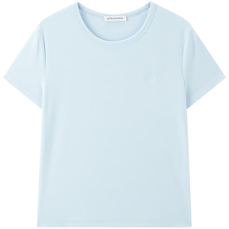 Peacebird Women's T-Shirt [Early 8 Commute T] Classic Shoulder Basic Short Sleeve Summer U-Neck Top - Blue L