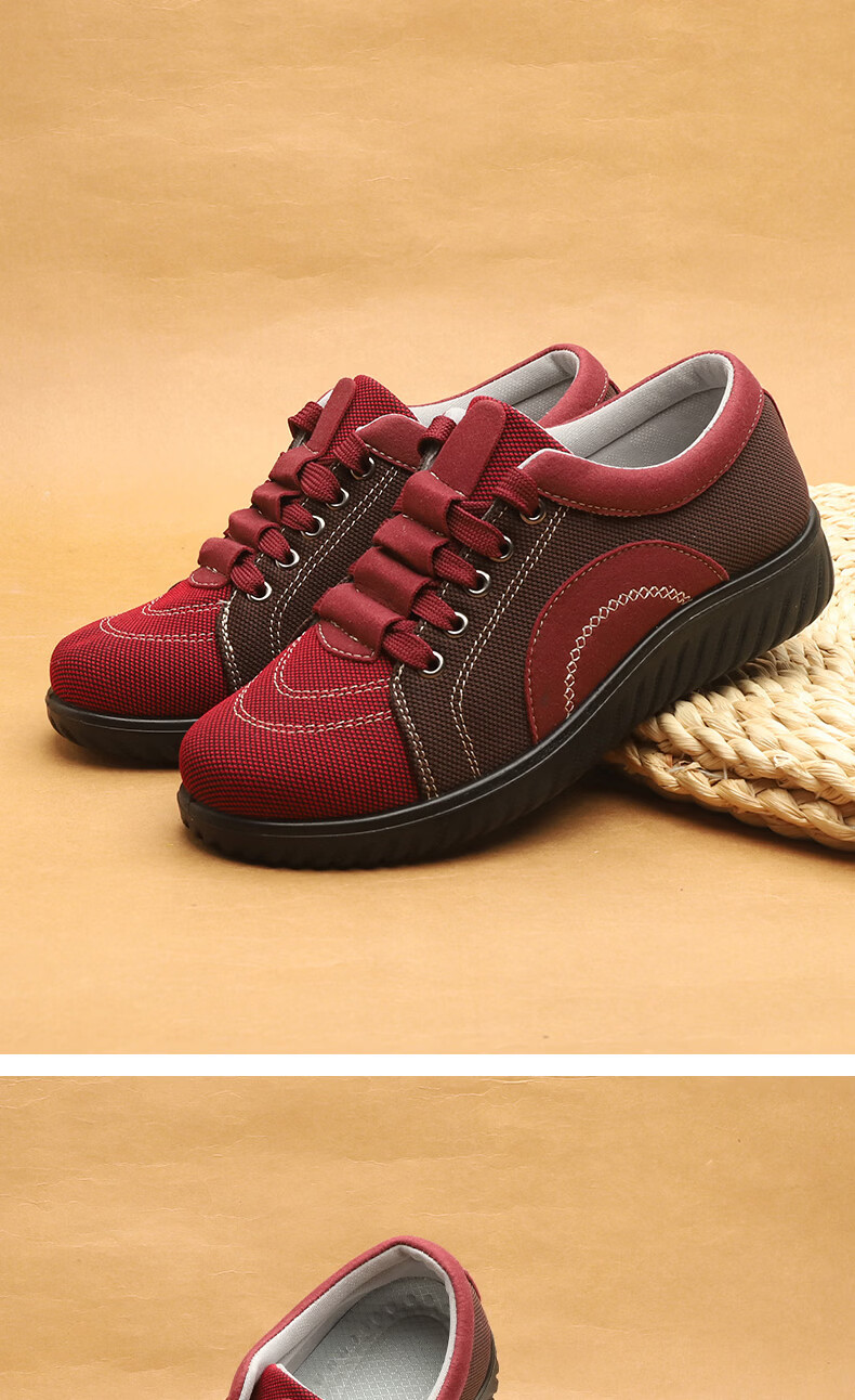 Lifeng Old Beijing Cloth Shoes Women Spring Mom Shoes Lightweight Breathable Casual Comfortable Sports Shoes Red Lace-up Flats Size 37 9