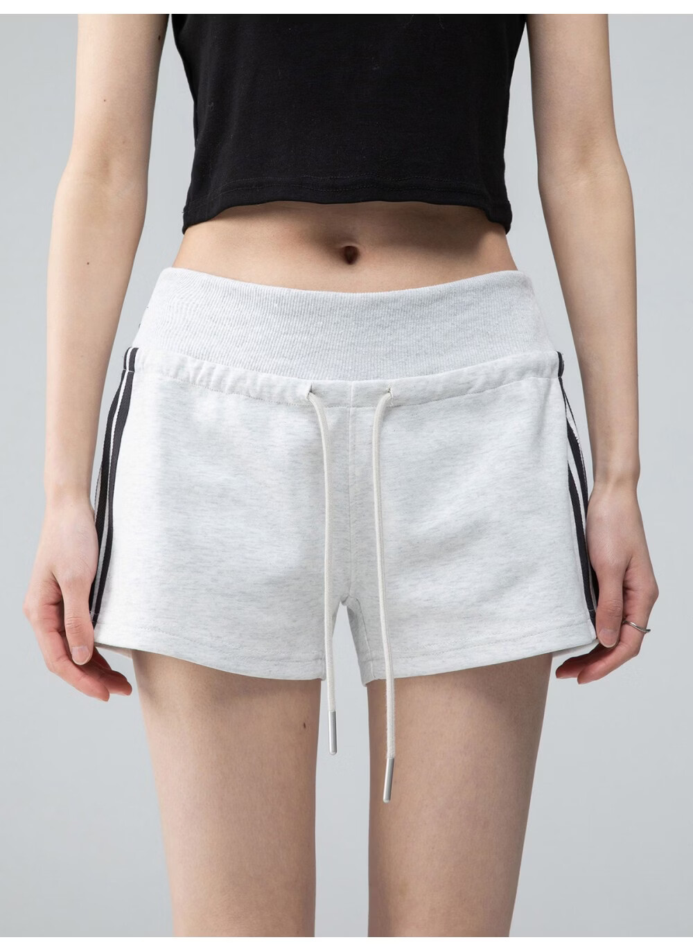 ICH MODE American Style Striped High Waist Shorts Women Summer Slim Straight Sports Sweatpants Casual Pants White Flower Gray L 11
