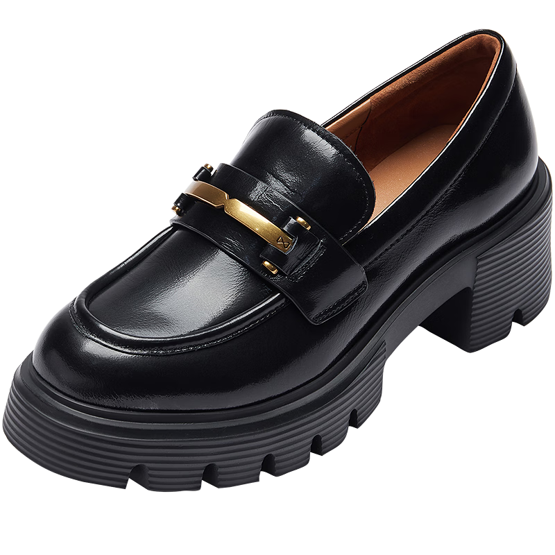 Laird Spring Summer New Thick Sole Genuine Leather Vintage College Style Loafers Women 6T72501 Truffle Black BKL37