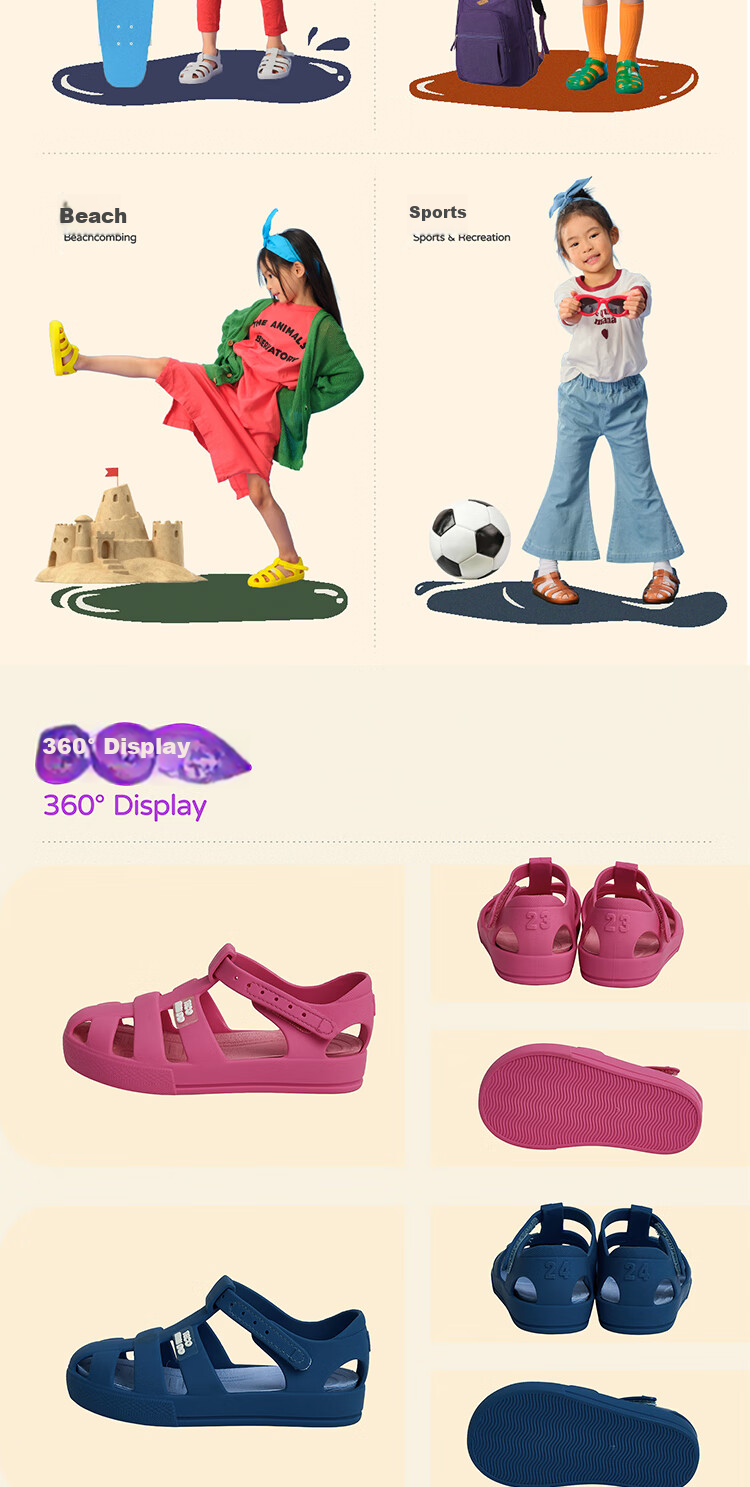 YECO MINI DD 2025 New Kids Sandals Girls Roman Shoes Boys Breathable Beach Shoes Starry Purple Size 24 6