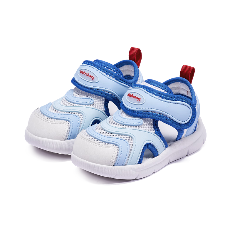 BOBDOG Children's Shoes, Baby Sandals, Toddler Walking Shoes, Summer Style, Soft Sole, Breathable Caterpillar Design, Functional Shoes for Boys And Girls, White And Blue, Size 24