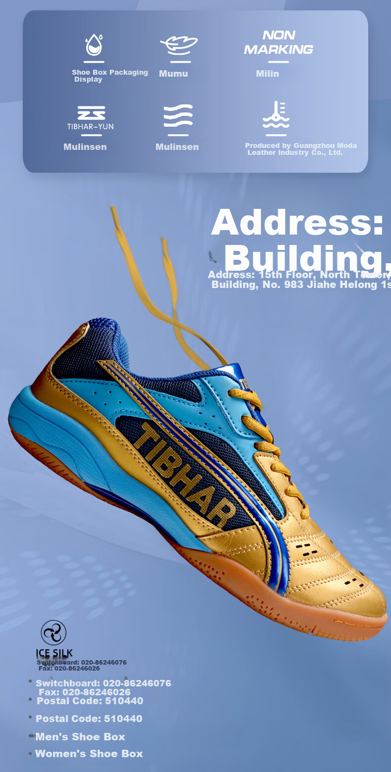 TIBHAR Professional Breathable Durable Table Tennis Shoes for Men and Women 01918 Blue Gold Size 37 2
