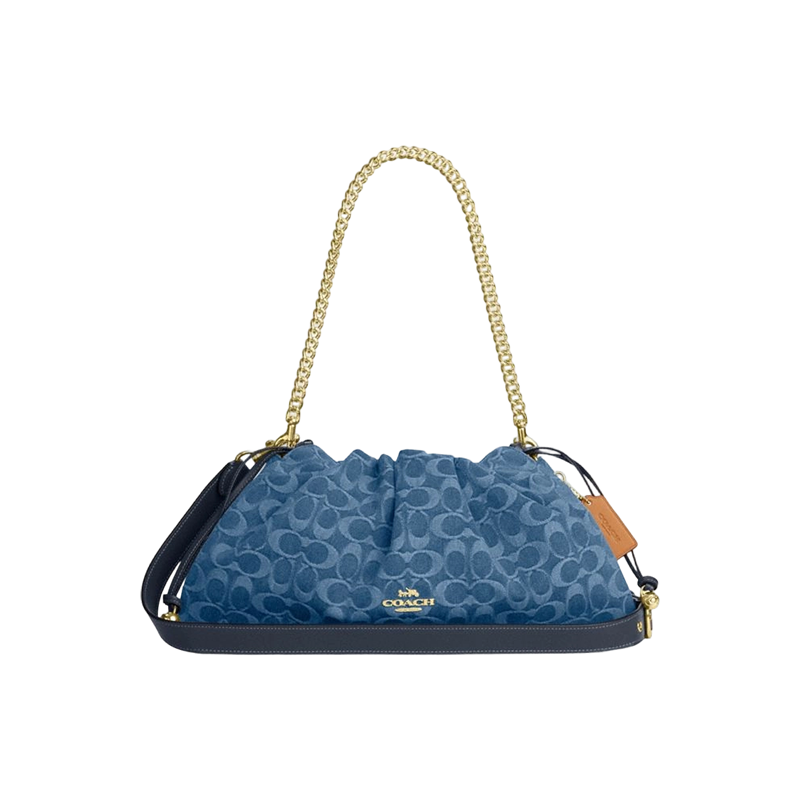 COACH Women's FAYE Signature Denim Large Shoulder Crossbody Bag Indigo CDB97