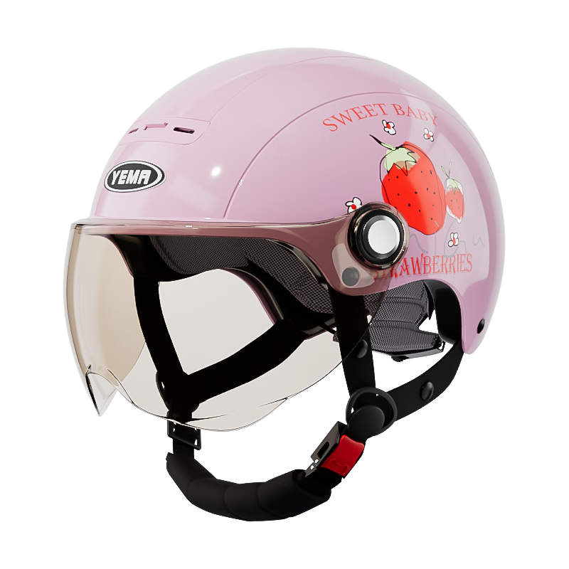 YEMA 3C Certified New National Standard Class A 362S Electric Scooter Helmet, Women's Summer Sun Protection Motorcycle Safety Helmet, Men's Lightweight Electric Bike Half Helmet, Cherry Pink Sweet Heart with Brown Short Visor
