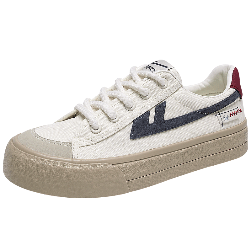Warrior Canvas Shoes Women 2026 Spring New Fashion Thick Sole Versatile White Sneakers Ladies Skate Shoes 581 Beige Dark Blue Size 35