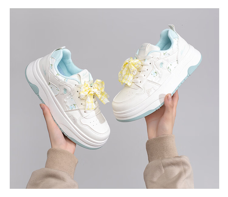 Warrior Thick Sole Sneakers Women Spring New Versatile Sweet Style Height Increasing Shoes N456Z Beige/Navy 37 14