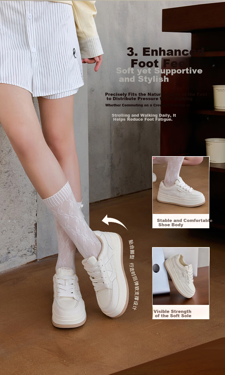 Saturday Thick-Soled White Sneakers for Women 2026 New Spring Small Height Increase Versatile Soft Sole Lightweight Comfortable Casual Skate Shoes 8