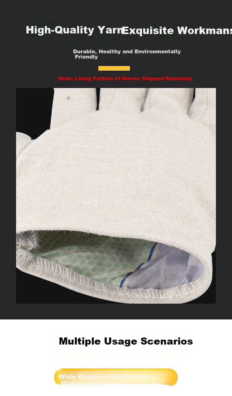 Mashifu Double-Layer Canvas Gloves 24-Stitch Wear-Resistant Tear-Resistant Work Safety Welding Protective Gloves with Lining 5 Pairs 3
