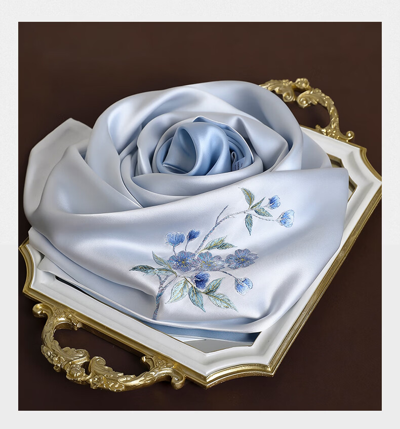 Hangsilu Silk Scarf for Women, Suzhou Embroidery Mulberry Silk Shawl, Birthday Gift, Holiday Present for Girlfriend, Mother, Elders, High-End 17