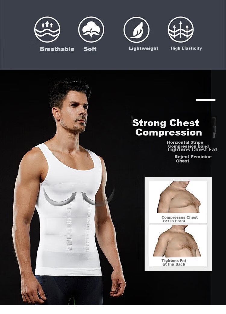 KJ Men's Shapewear Waist Slimming Vest Elastic Body Shaping Chest Compression Fitness Sports Tummy Control Shirt 7