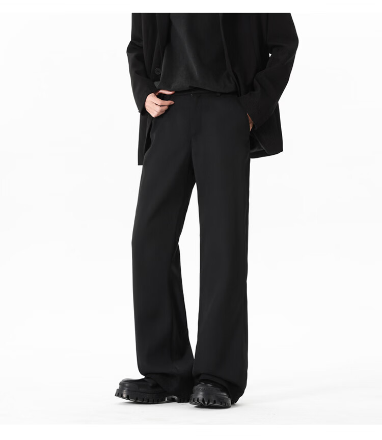 Dingfengbaoluo Men's Summer Loose Lightweight Straight-Leg High-End Feel Slight Flare Casual Suit Pants DBY68 Black XL 10