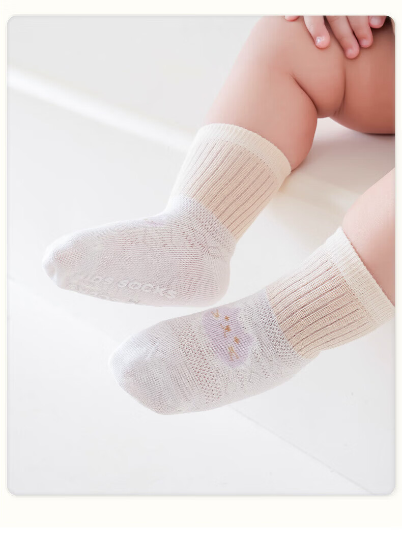 Five Cotton 3-Pair Baby Socks Summer Mesh Breathable Cartoon Seamless Candy Color Socks 13