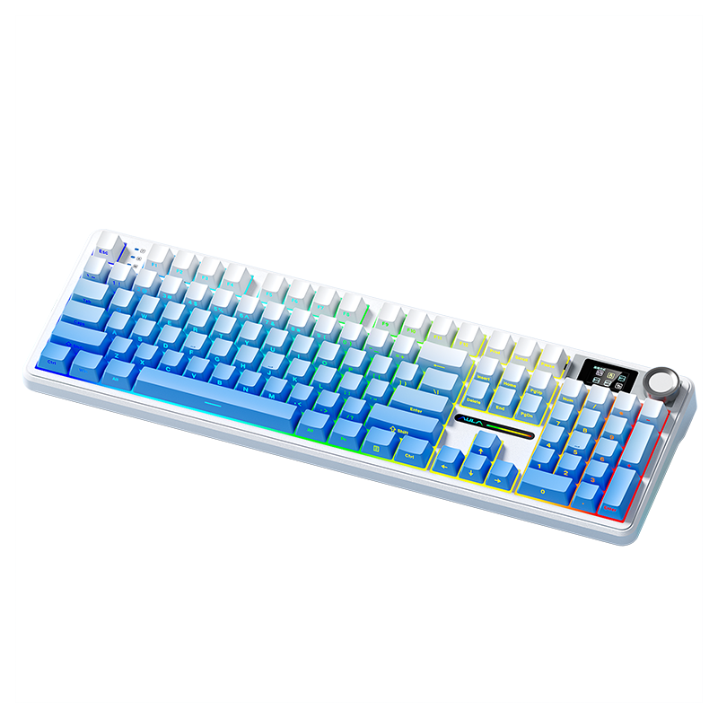 AULA F108pro Custom Mechanical Keyboard, Wireless Bluetooth Tri-Mode, Display Screen, Gasket Structure, RGB Lighting Effects, 108 Keys for Gaming And Office Use, Gradient Blue - Fengling Switches