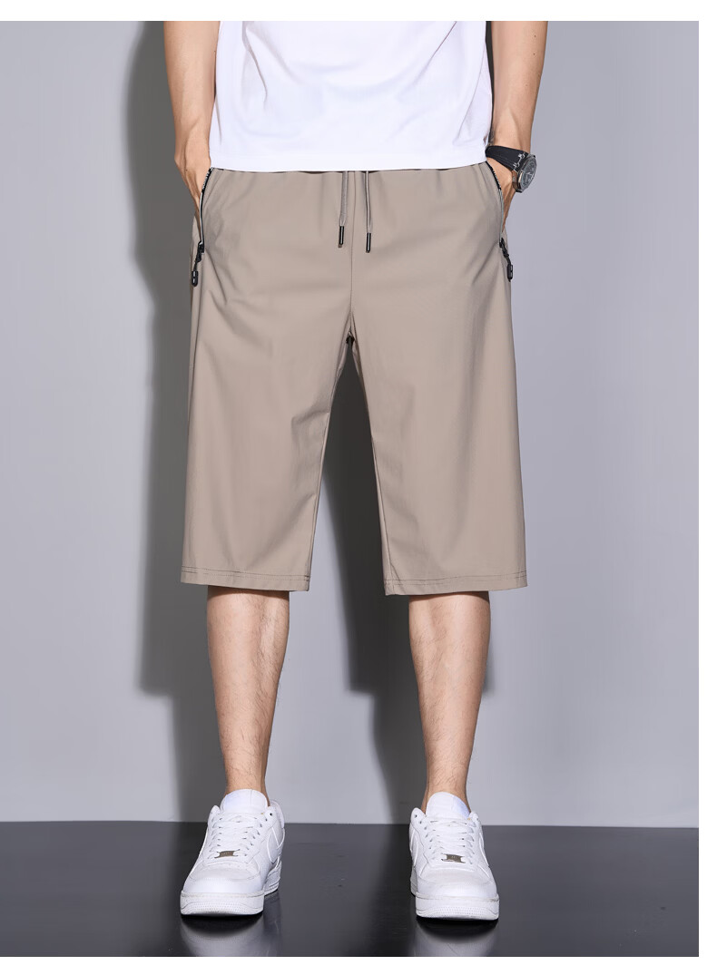 JEEP SPIRIT Men's Casual Summer Ice Silk Quick-Dry Thin Loose Fit Cropped Pants 9877 Black 2XL 13