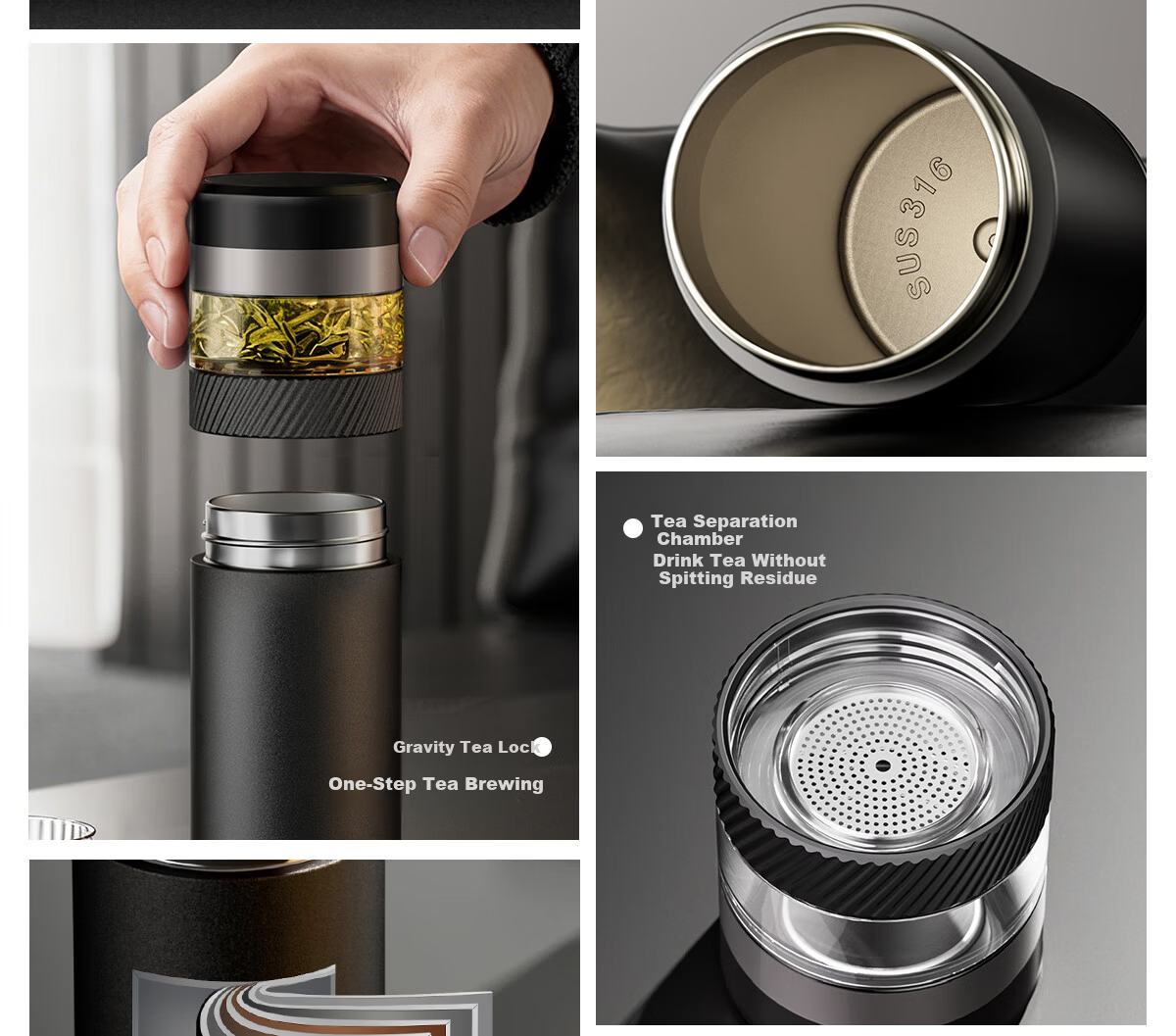 NRMEi Insulated Tea Separation Smart Water Bottle 316 Stainless Steel Men's Business Office Car Travel Gift Cup 3