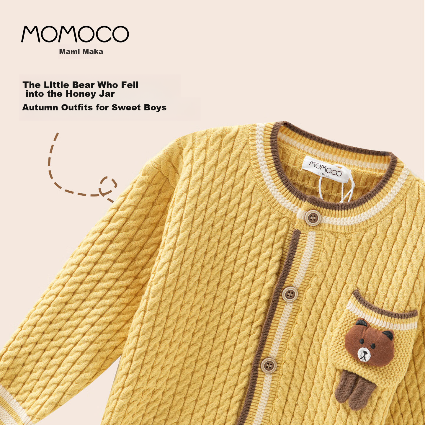 MOMOCO Boys' Cardigan Jacket Spring and Autumn Fashion Sweater Yellow Size 150