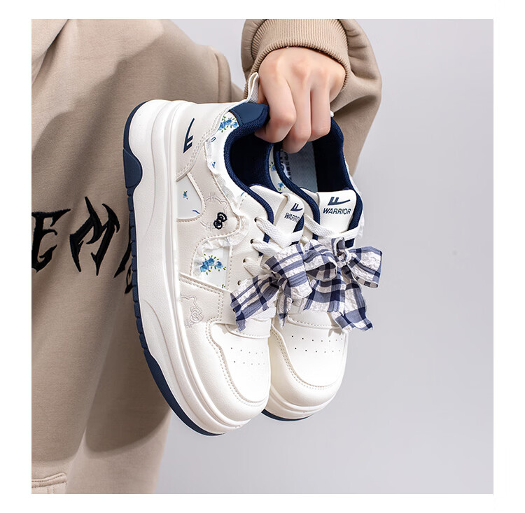 Warrior Thick Sole Sneakers Women Spring New Versatile Sweet Style Height Increasing Shoes N456Z Beige/Navy 37 19