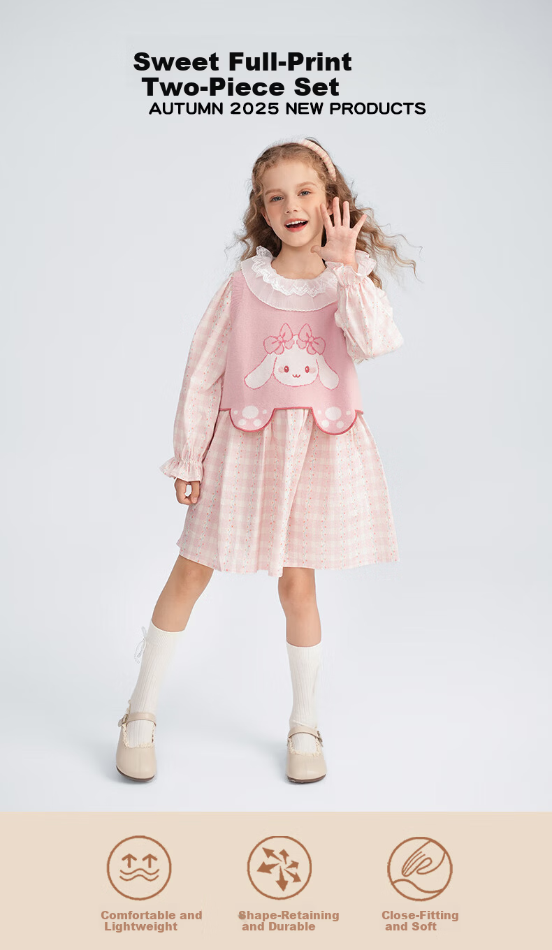 MOMOCO Girls' Autumn Sweet Printed Two-Piece Set, Size 140 1