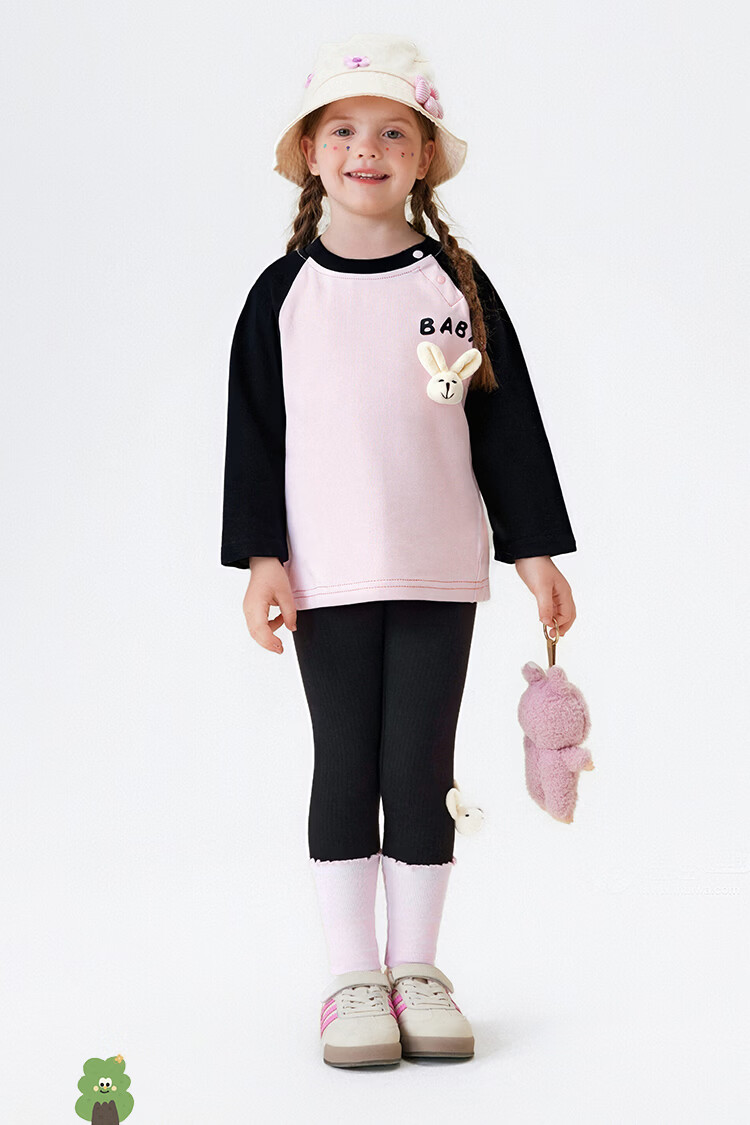 MQDMINI Girls' Outfit Set, 5A Antibacterial Children's T-Shirt And Leggings Two-Piece Set, Baby Clothes, Baobei Rabbit 2