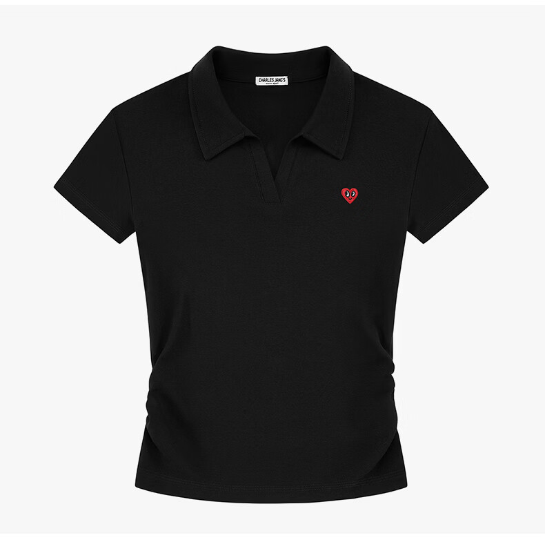 Charles Peach Heart Summer Commuter Style Solid Color Heart Logo Short Sleeve Polo Shirt for Women Simple Slim Fit Light Heather Gray M 9
