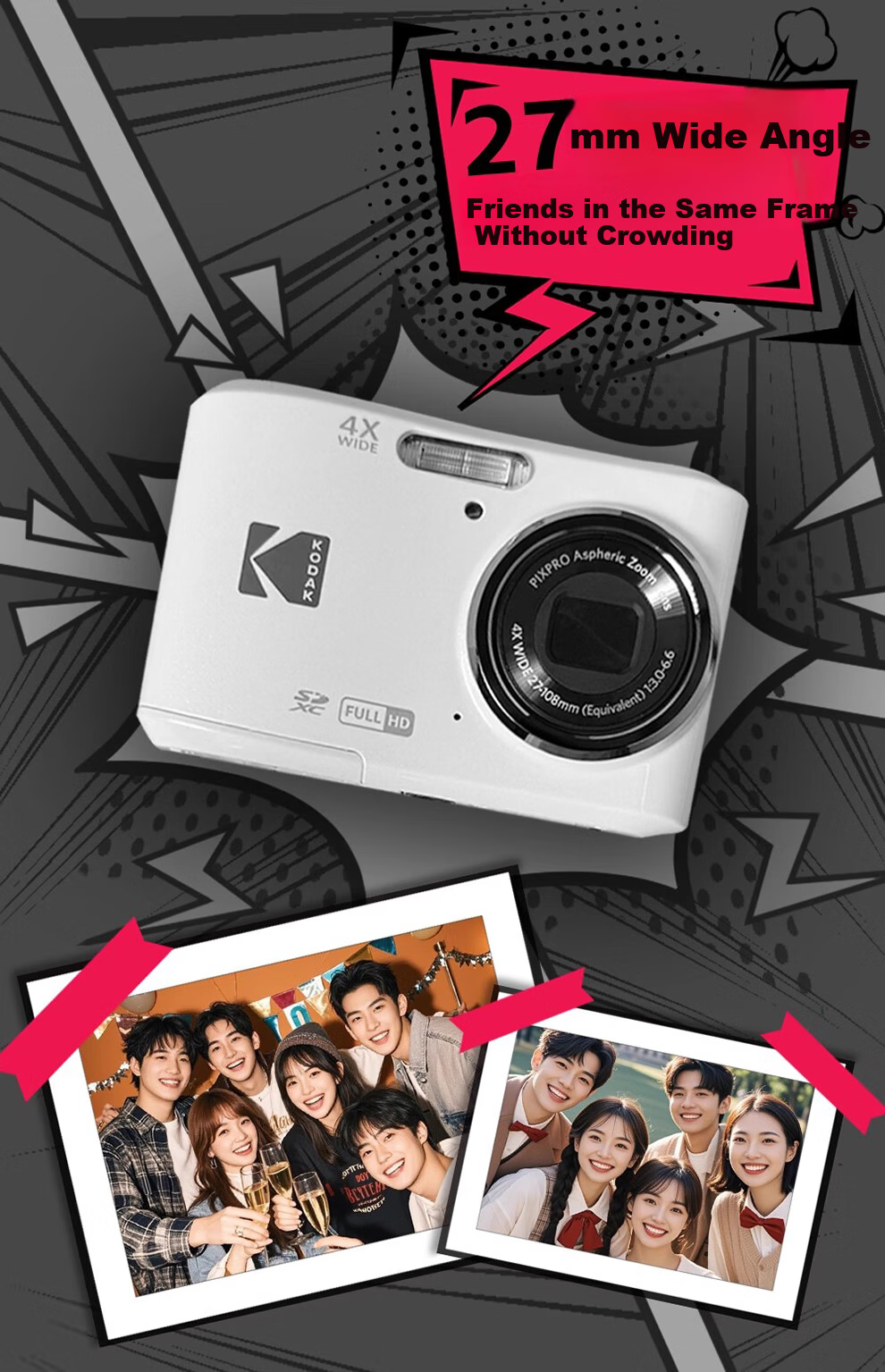 KODAK FZ45 Digital Camera 16.35MP 4x Optical Zoom Student Birthday Gift Campus HD Travel Alternative CCD Red Kit (Camera + 32GB Card + Card Reader + Bag) 6