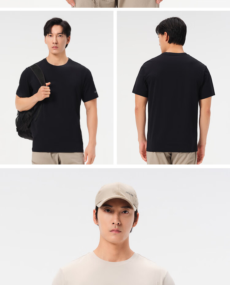 Pelliot Outdoor Quick-Dry T-Shirt Summer Short Sleeve Men Quick-Dry Breathable Antibacterial Crew Neck Half Sleeve 11421509 Black XL 36