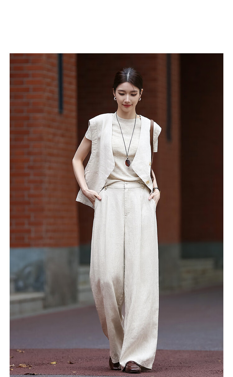 Demana [Linen Collection] Spring Relaxed Style Button Waist Loop Semi-Elastic Waist Wide-Leg Slimming Women's Casual Pants Premium Feel 13