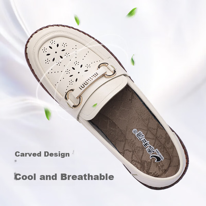 TAIHEYUAN Spring Summer Women's New Breathable Soft Sole Non-Slip Hollow Loafers Versatile Flat Shallow Round Toe Mom Shoes