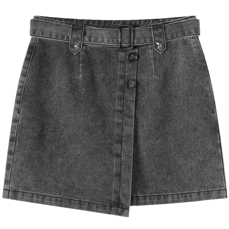 TonLion Summer New Women's Washed Cotton Blend Black Gray Denim Mini Skirt Slimming Commuter Style