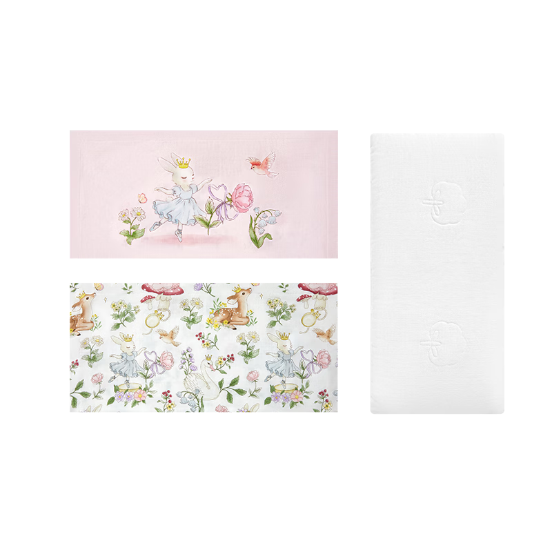 PurCotton Baby Gauze Square Pillow Set for Infants and Children, 3-Piece Kindergarten Pillow Core and Pillowcase Set, Dancing Elf + Autumn Porcelain Pink