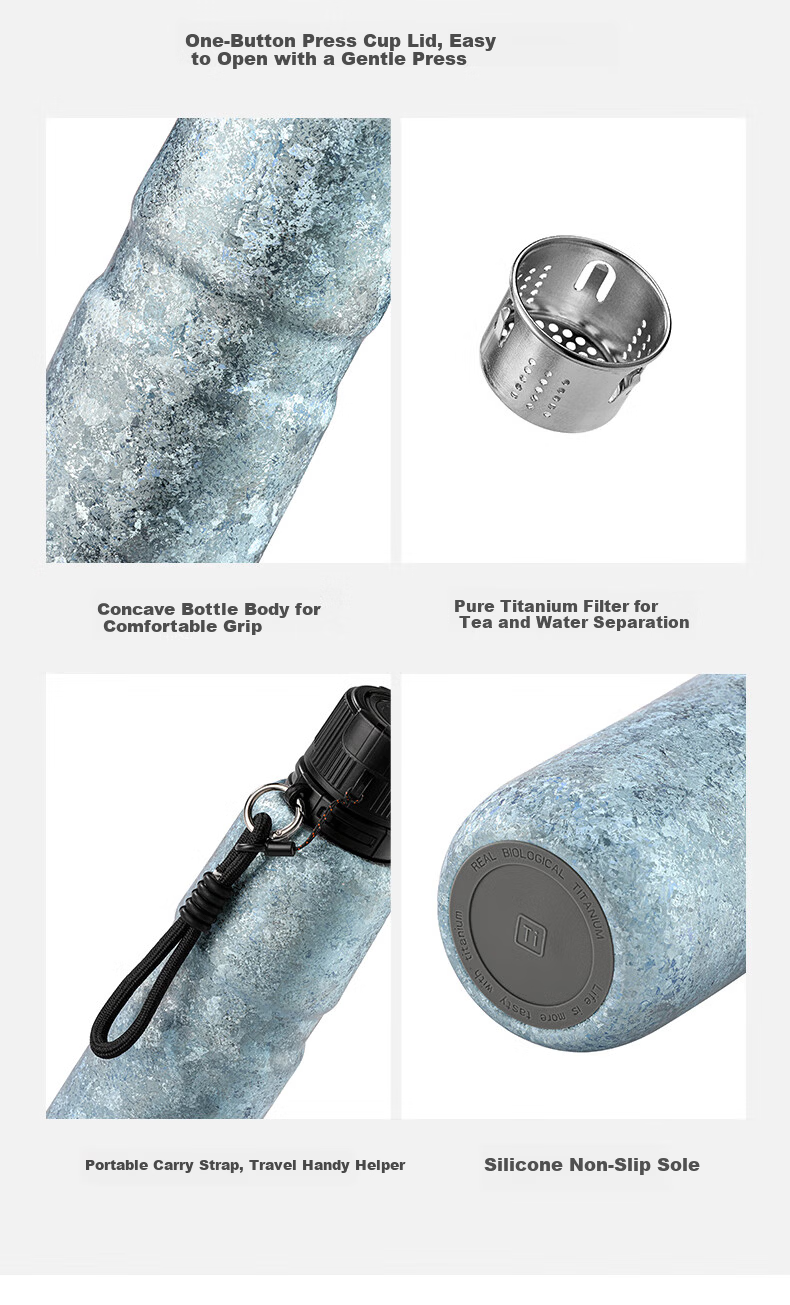 IMOGY German Pure Titanium Insulated Bottle High-Value Large Capacity Office Ice Preservation Cup One-Button Quick Open Cycling Sports Water Bottle 16