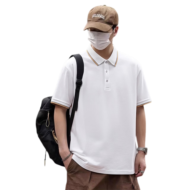 Jeanswest Men's Short Sleeve Polo Shirt 2026 Summer Mint Cool Stripe T-Shirt Base Layer White 2XL