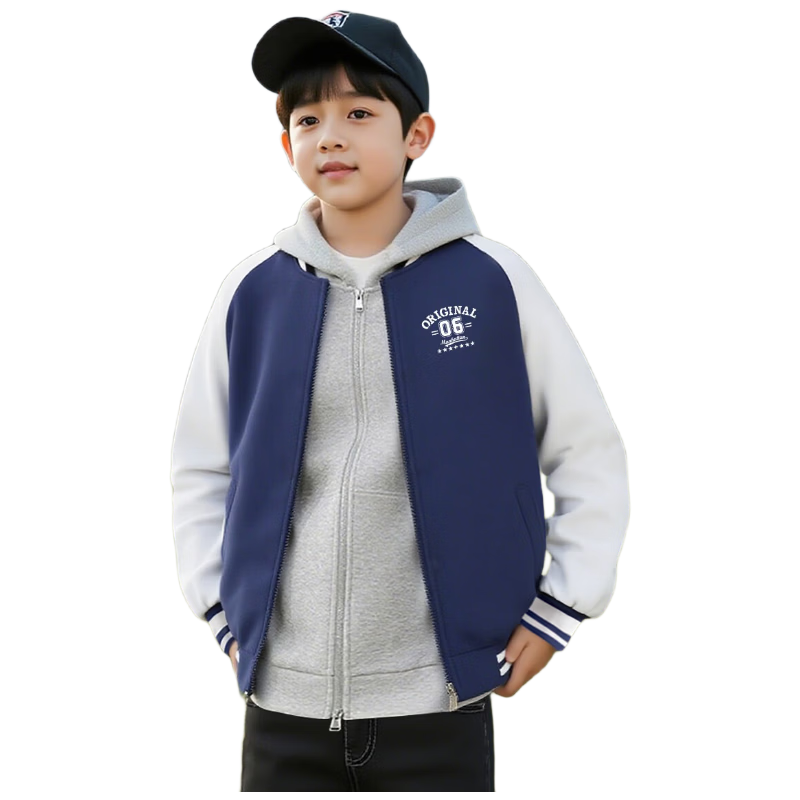 TonLion Boys' Jacket, Spring And Autumn Stylish Baseball Uniform, Trendy Color-Block Sportswear, Coat Top, Navy Blue, Size 140