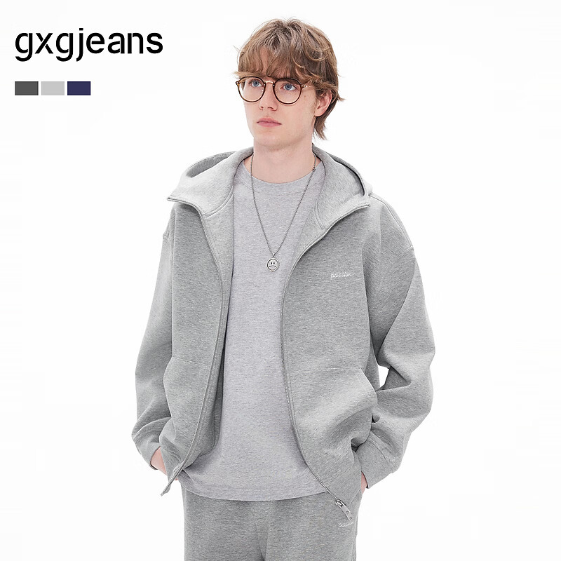 Gxgjeans Men's Multi-Color Simple Loose Casual Sports Hoodie Jacket 26 Spring New Light Heather Gray M (170)
