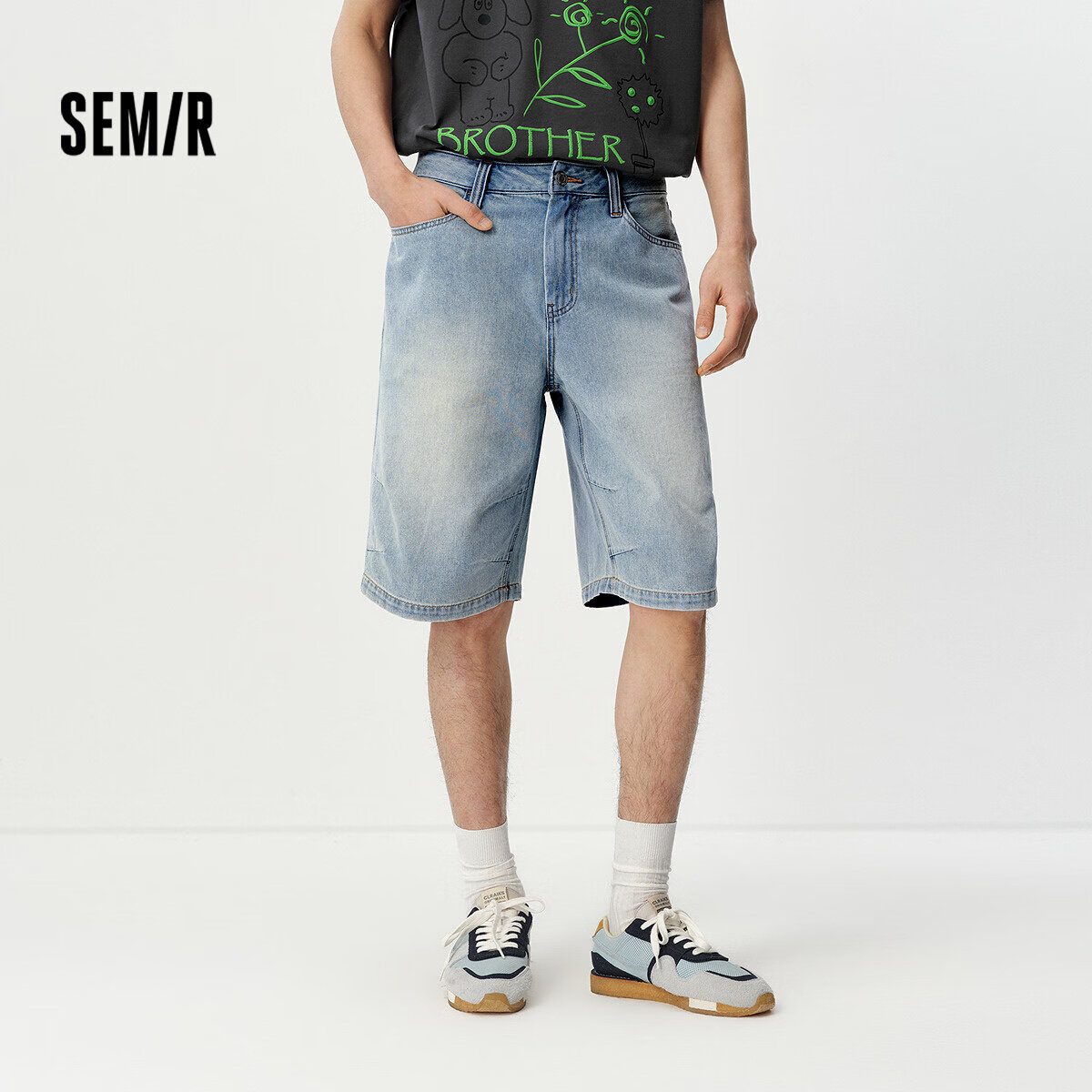Semir Men's Summer Lightweight Cool Loose Straight-Leg Jeans 2026 Vintage Washed Six-Point Shorts 109326122101