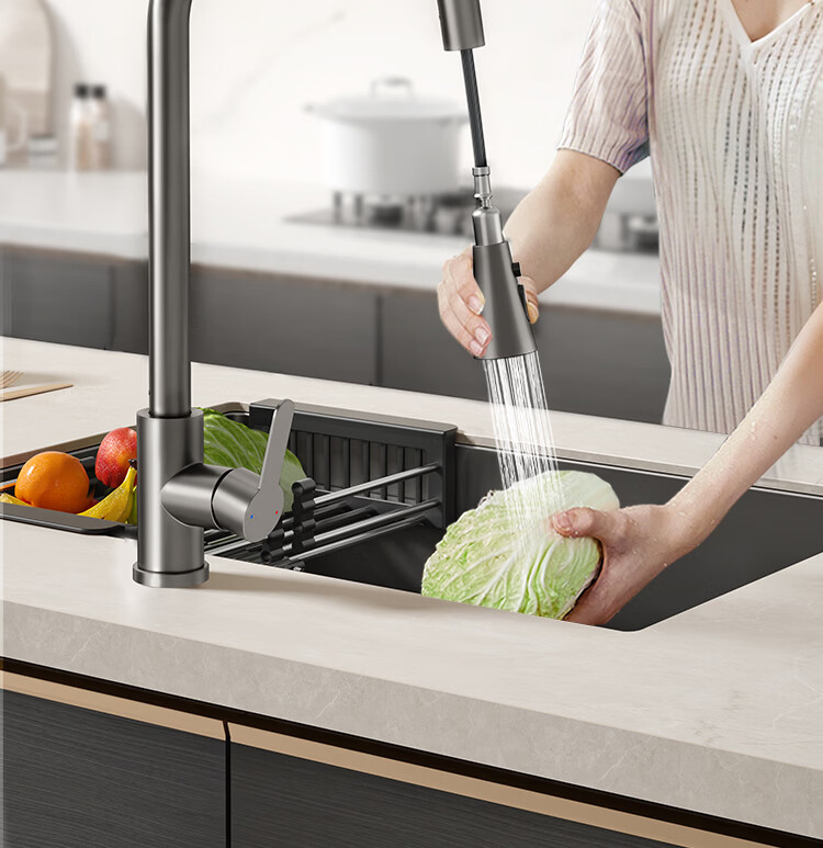 ARROW Kitchen Faucet Gunmetal Gray Dual Control Pull-Out Stainless Steel Sink Faucet 10
