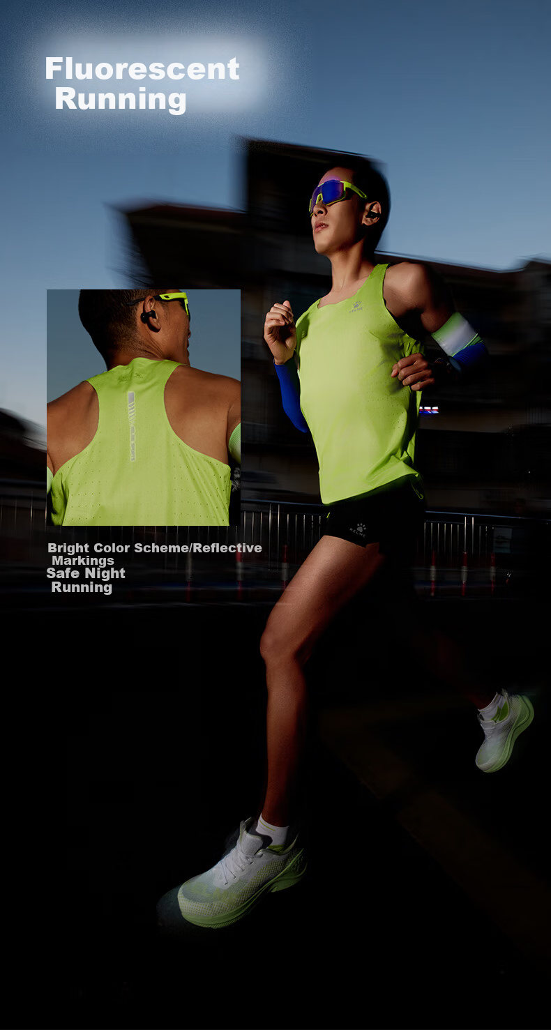 KELME Men's Marathon Vest Professional Sports Jacquard Breathable Quick-Dry Racing Running Shirt L Citrus Green 7