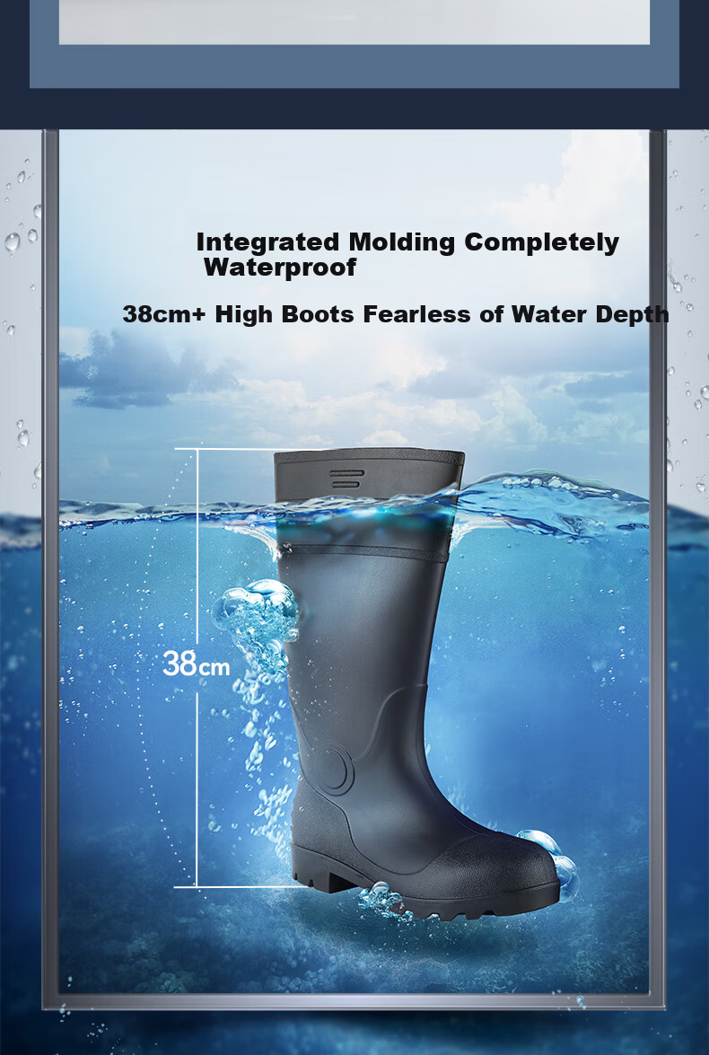 FOOTOPPO Men's Mid-Calf Work Rain Boots Steel Toe Anti-Smash Puncture-Resistant Waterproof Mining Safety Shoes with Steel Plate and Steel Sole High Tube Rubber Boots 7